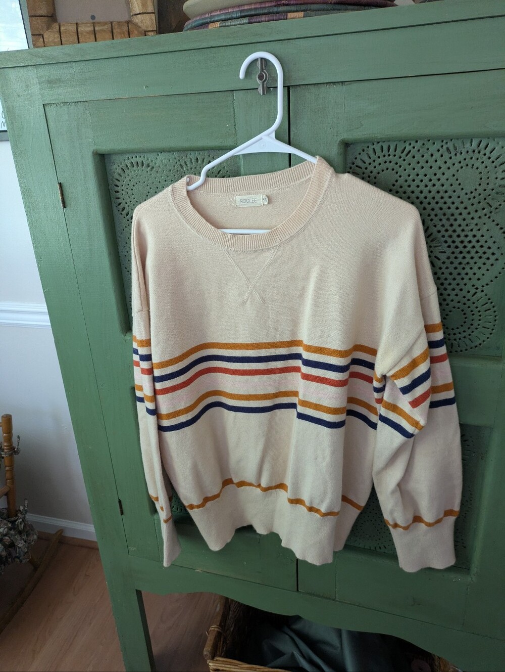 Roolee Cream With Colored Stripes Crewneck Sweater